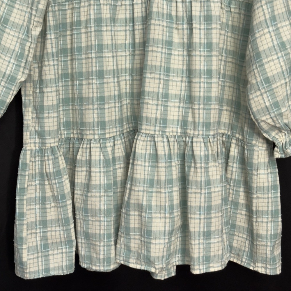 Pink Lily Plaid Tiered Babydoll Dress Large Long Sleeve - Picture 5 of 11